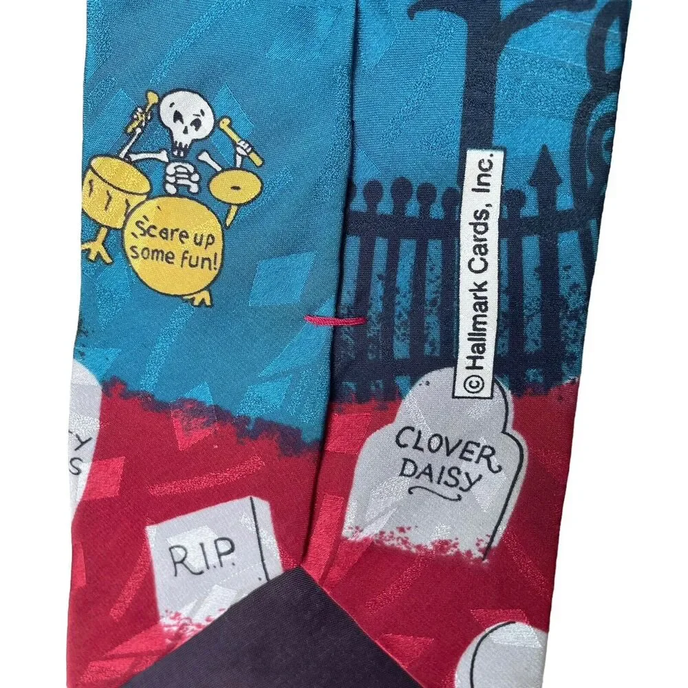 Hallmark Celebrations‎ Mens Halloween Neck Tie Trumpet Playing Skeletons Dogs